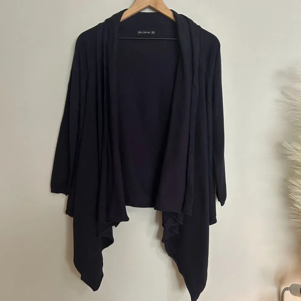Zara Knit Navy Waterfall Open Cardigan